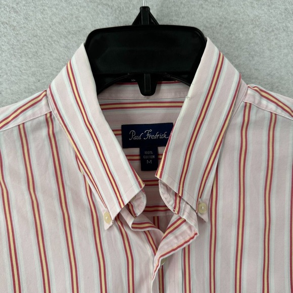 Paul Frederick Dress Shirt Mens Size MEDIUM Pink Yellow Button Up Striped - Picture 9 of 14